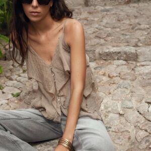 New Zara V-Neck Ruffle Blouse